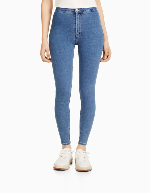 BERSHKA Jeans*Jean jegging taille très haute Bleu