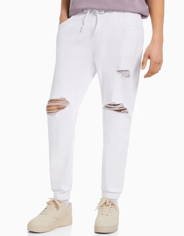 BERSHKA Jeans*Jean jogger coloré déchirures Blanc