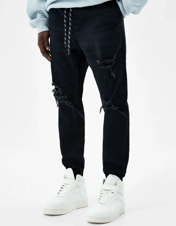 BERSHKA Pantalons et jeans*Jean jogger déchiré Bleu