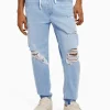 BERSHKA Jeans*Jean jogger déchiré Bleu