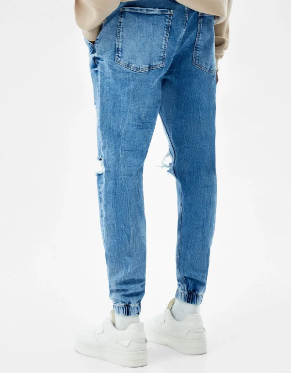 BERSHKA Pantalons et jeans*Jean jogger déchiré Bleu