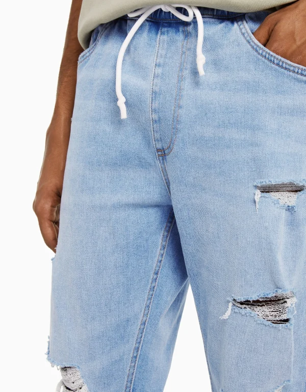 BERSHKA Jeans*Jean jogger déchiré Bleu