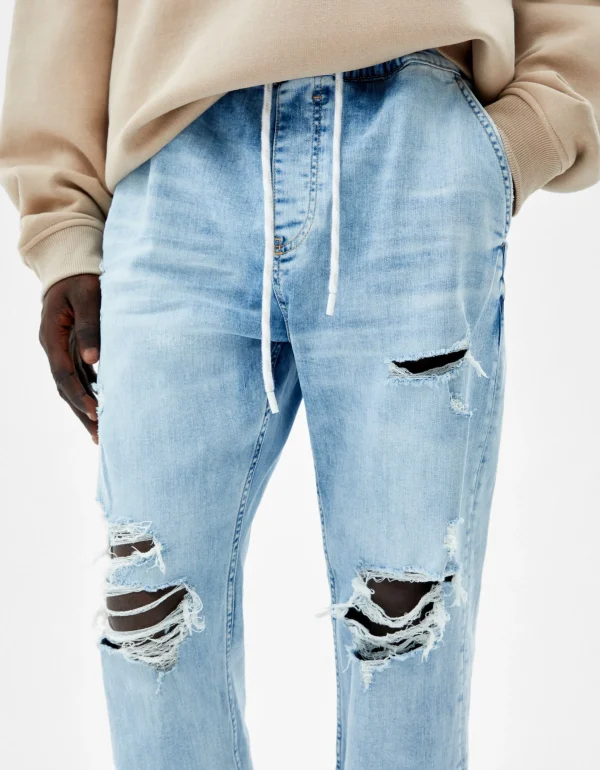 BERSHKA Pantalons et jeans*Jean jogger déchiré Bleu