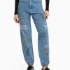 BERSHKA Jeans*Jean jogger graffiti Bleu lavé