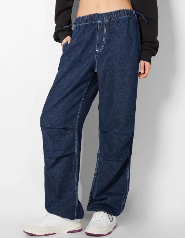 BERSHKA Jeans*Jean jogger parachute Bleu lavé