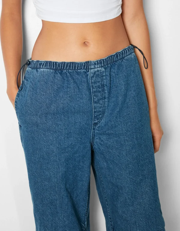 BERSHKA Jeans*Jean jogger parachute Bleu lavé