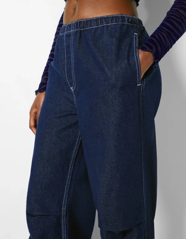 BERSHKA Jeans*Jean jogger parachute Bleu lavé