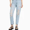 BERSHKA Jeans*Jean mom déchiré Bleu lavé