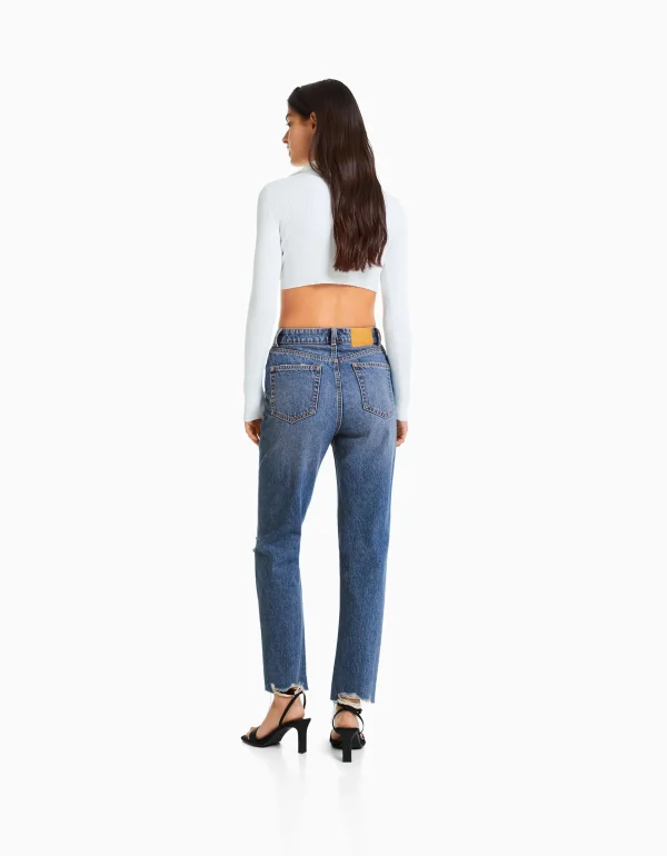 BERSHKA Jeans*Jean mom déchiré Bleu