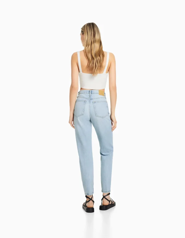 BERSHKA Jeans*Jean mom déchiré Bleu lavé