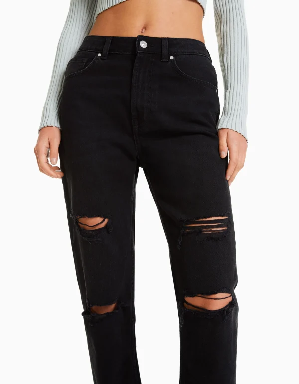 BERSHKA Jeans*Jean mom déchiré Bleu