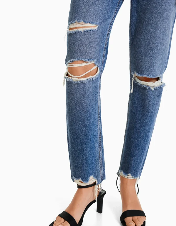 BERSHKA Jeans*Jean mom déchiré Bleu