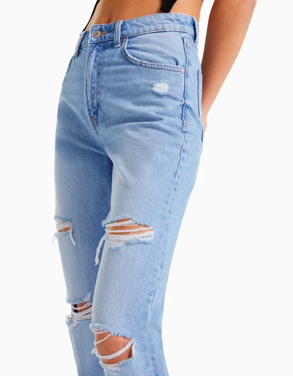 BERSHKA Jeans*Jean mom déchiré Bleu