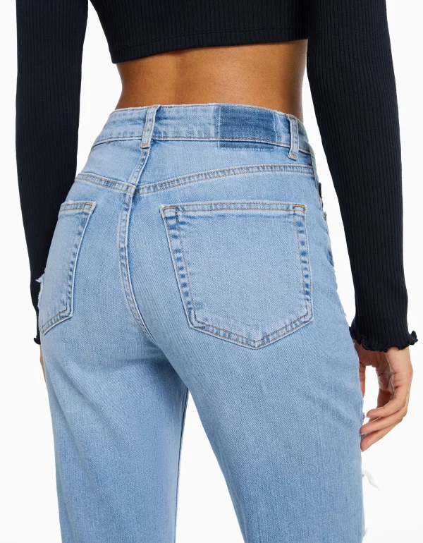 BERSHKA Jeans*Jean mom décontracté déchiré Bleu