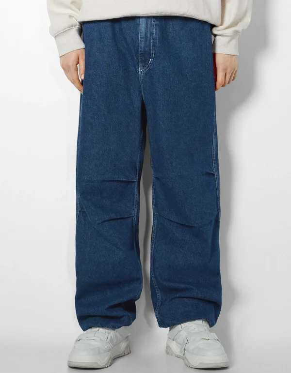 BERSHKA Pantalons et jeans*Jean parachute Bleu