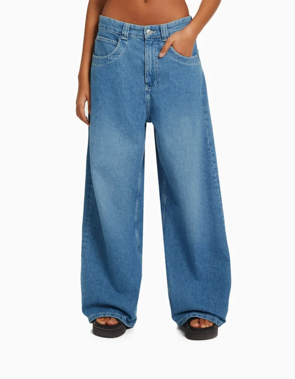 BERSHKA Vêtements*Jean 90’s Rave super baggy Bleu lavé