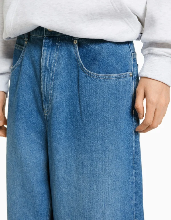 BERSHKA Vêtements*Jean 90’s Rave super baggy Bleu lavé