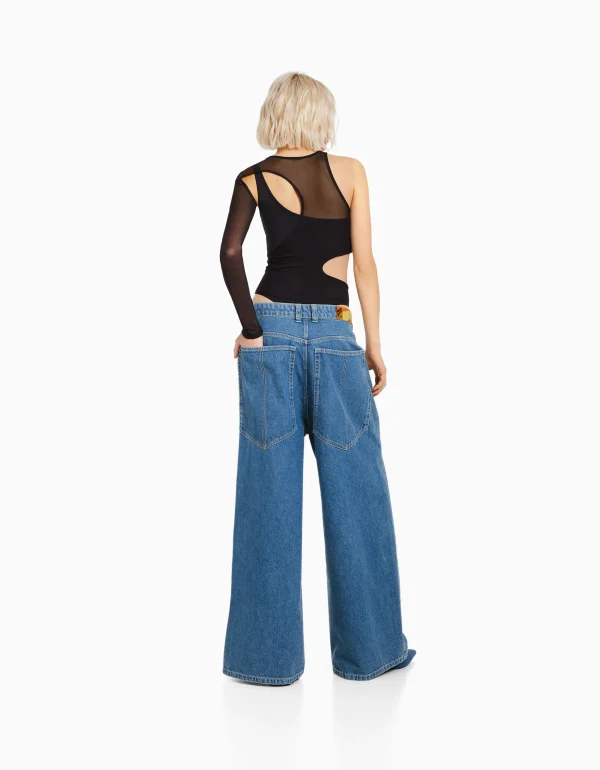 BERSHKA Vêtements*Jean 90’s super baggy Bleu lavé