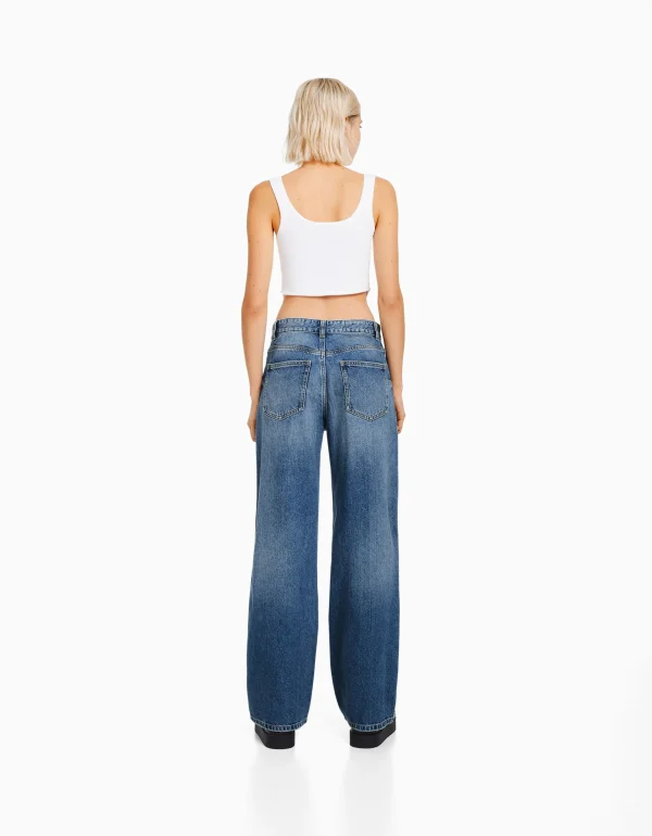 BERSHKA Jeans*Jean 90’s wide leg déchiré Bleu