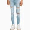 BERSHKA Jeans*Jean skinny déchirures taches de peinture Bleu lavé