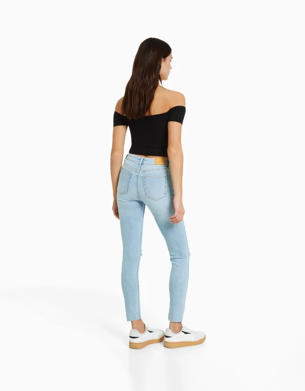 BERSHKA Jeans*Jean skinny taille basse vintage Bleu