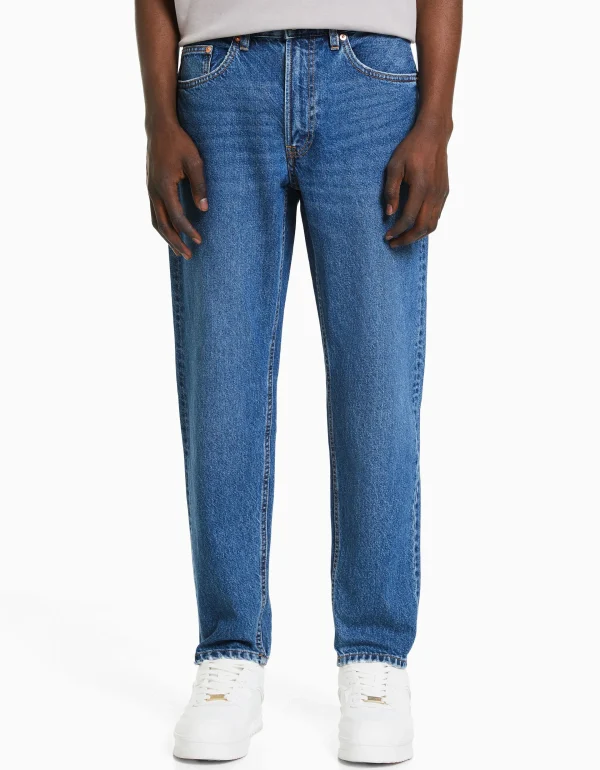 BERSHKA Vêtements*Jean straight style vintage Bleu