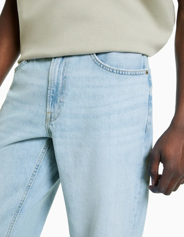 BERSHKA Vêtements*Jean straight style vintage Bleu clair