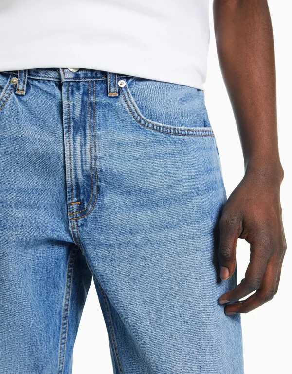 BERSHKA Jeans*Jean straight style vintage Bleu lavé