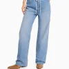 BERSHKA Vêtements*Jean straight taille élastique Bleu lavé