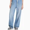 BERSHKA Vêtements*Jean straight taille élastique Bleu lavé