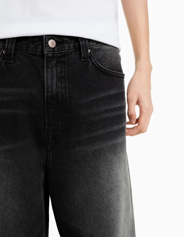 BERSHKA Vêtements*Jean super baggy effet usé Noir