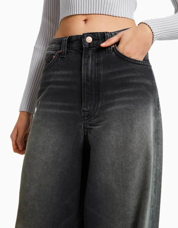 BERSHKA Vêtements*Jean super baggy effet usé Noir