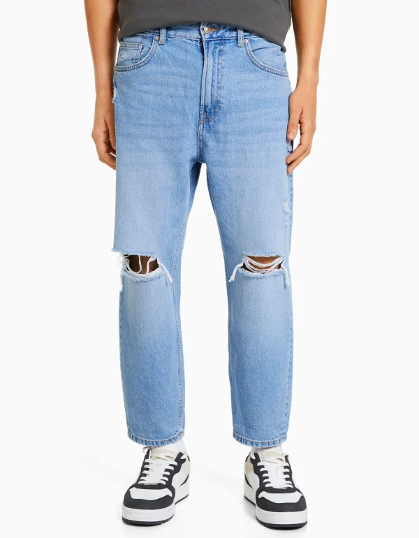 BERSHKA Jeans*Jeans loose déchirés Blanc