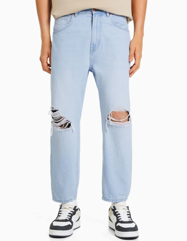 BERSHKA Jeans*Jeans loose déchirés Blanc