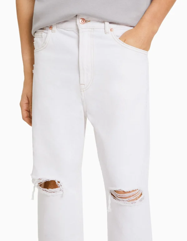 BERSHKA Jeans*Jeans loose déchirés Blanc