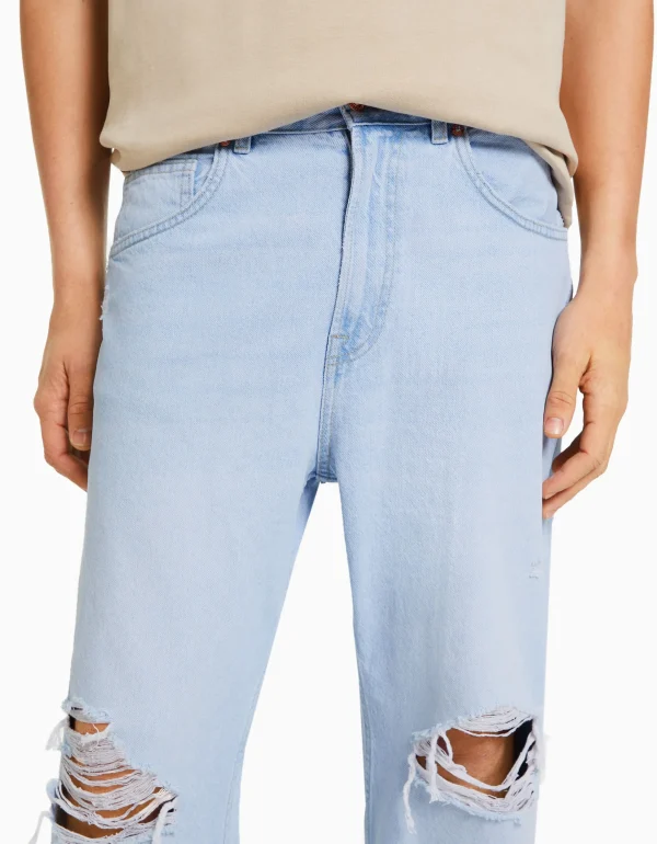 BERSHKA Jeans*Jeans loose déchirés Blanc