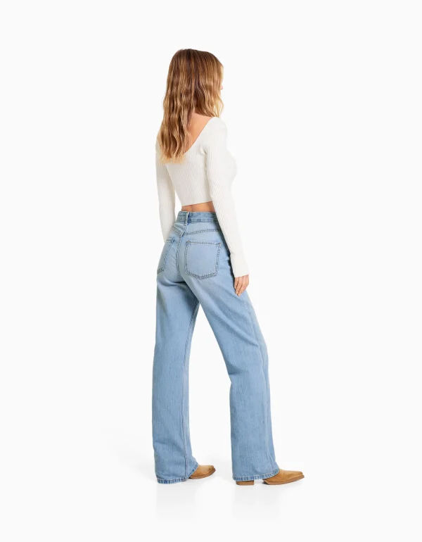 BERSHKA Vêtements*Jeans 90's wide leg Bleu lavé