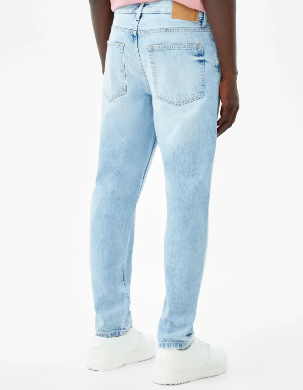 BERSHKA Jeans*Jeans straight vintage Bleu clair