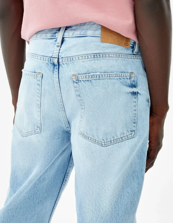 BERSHKA Jeans*Jeans straight vintage Bleu clair