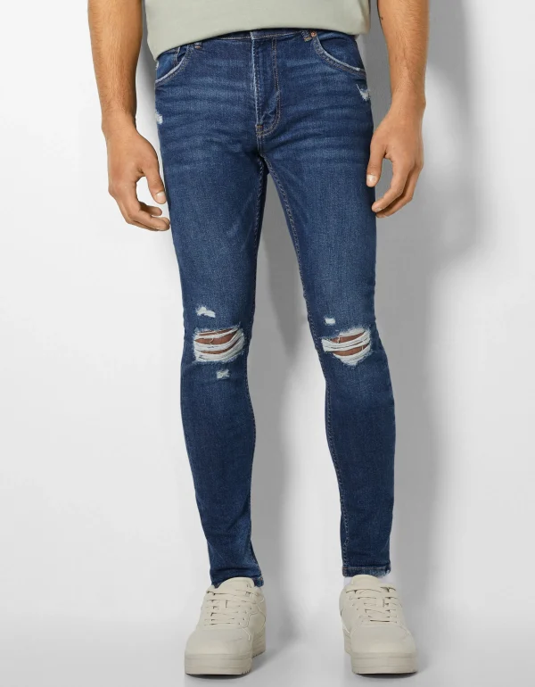 BERSHKA Jeans*Jeans super skinny déchirés Bleu