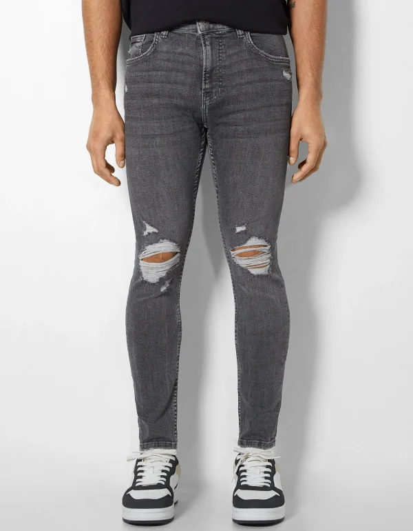 BERSHKA Basiques*Jeans super skinny déchirés Bleu