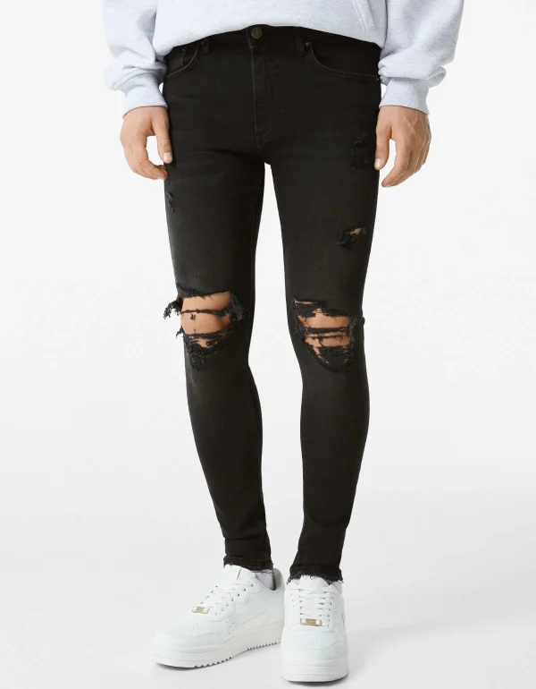 BERSHKA Pantalons et jeans*Jeans super skinny déchirés Bleu lavé