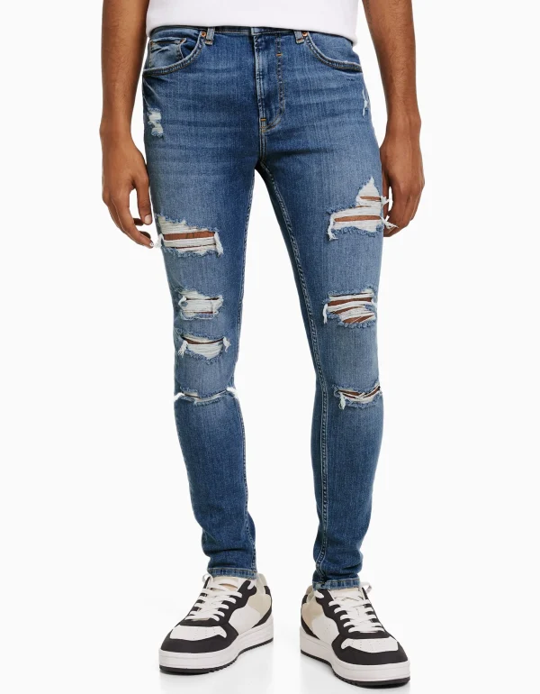 BERSHKA Jeans*Jeans super skinny déchirés Bleu