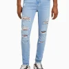 BERSHKA Jeans*Jeans super skinny déchirés Bleu