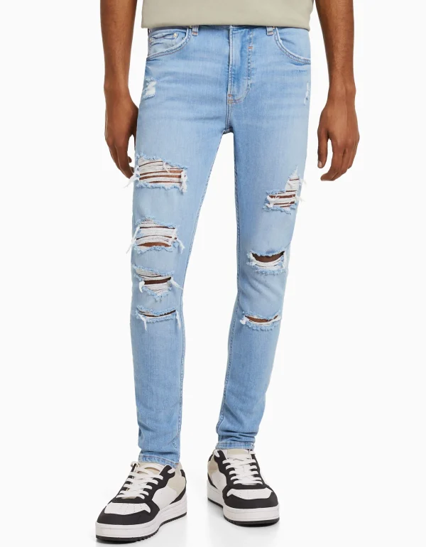 BERSHKA Jeans*Jeans super skinny déchirés Bleu