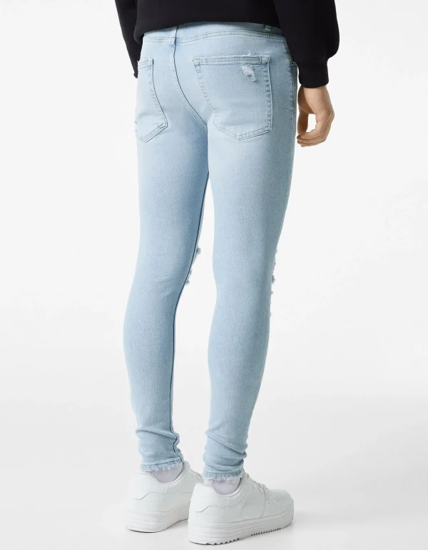 BERSHKA Pantalons et jeans*Jeans super skinny déchirés Bleu lavé