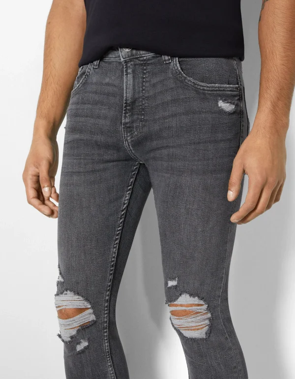 BERSHKA Basiques*Jeans super skinny déchirés Bleu