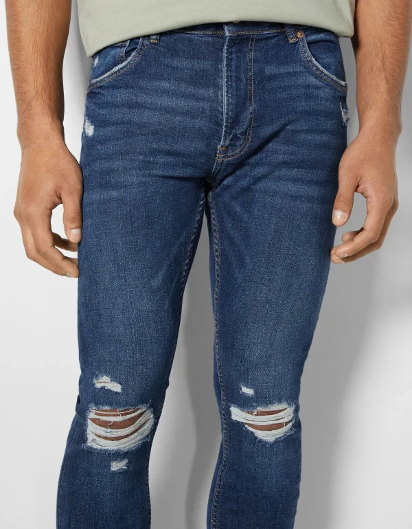 BERSHKA Jeans*Jeans super skinny déchirés Bleu