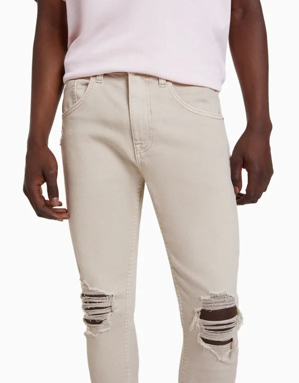 BERSHKA Jeans*Jeans super skinny déchirés Blanc