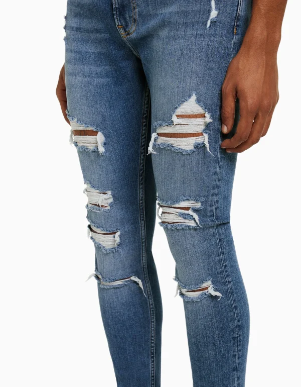 BERSHKA Jeans*Jeans super skinny déchirés Bleu